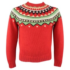 RALPH LAUREN Size M Red Knitted Wool Intarsia Pullover Sweater