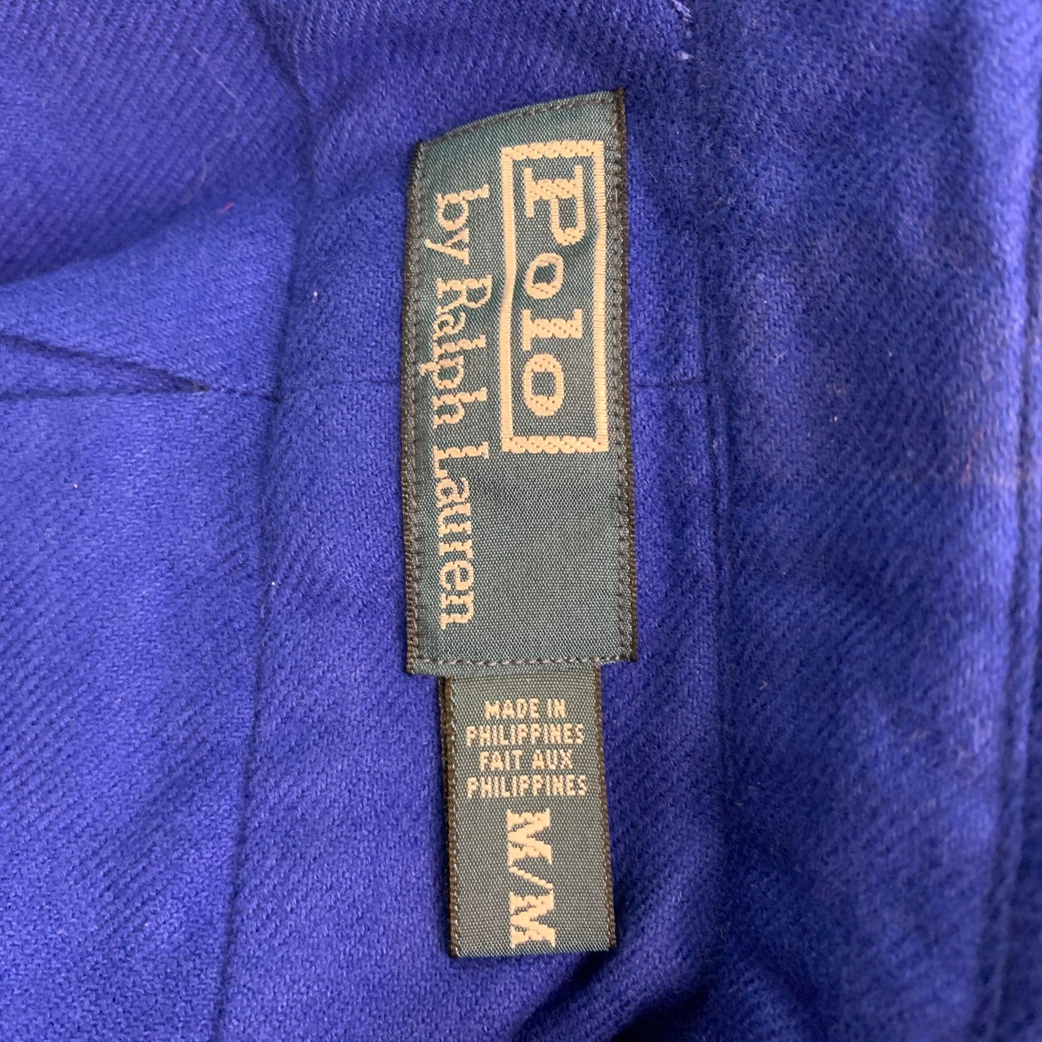 Men's RALPH LAUREN Size M Royal Blue Solid Cotton Patch Pockets Long Sleeve Shirt For Sale