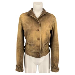 RALPH LAUREN Size M Tan Leather Distressed Cropped Jacket