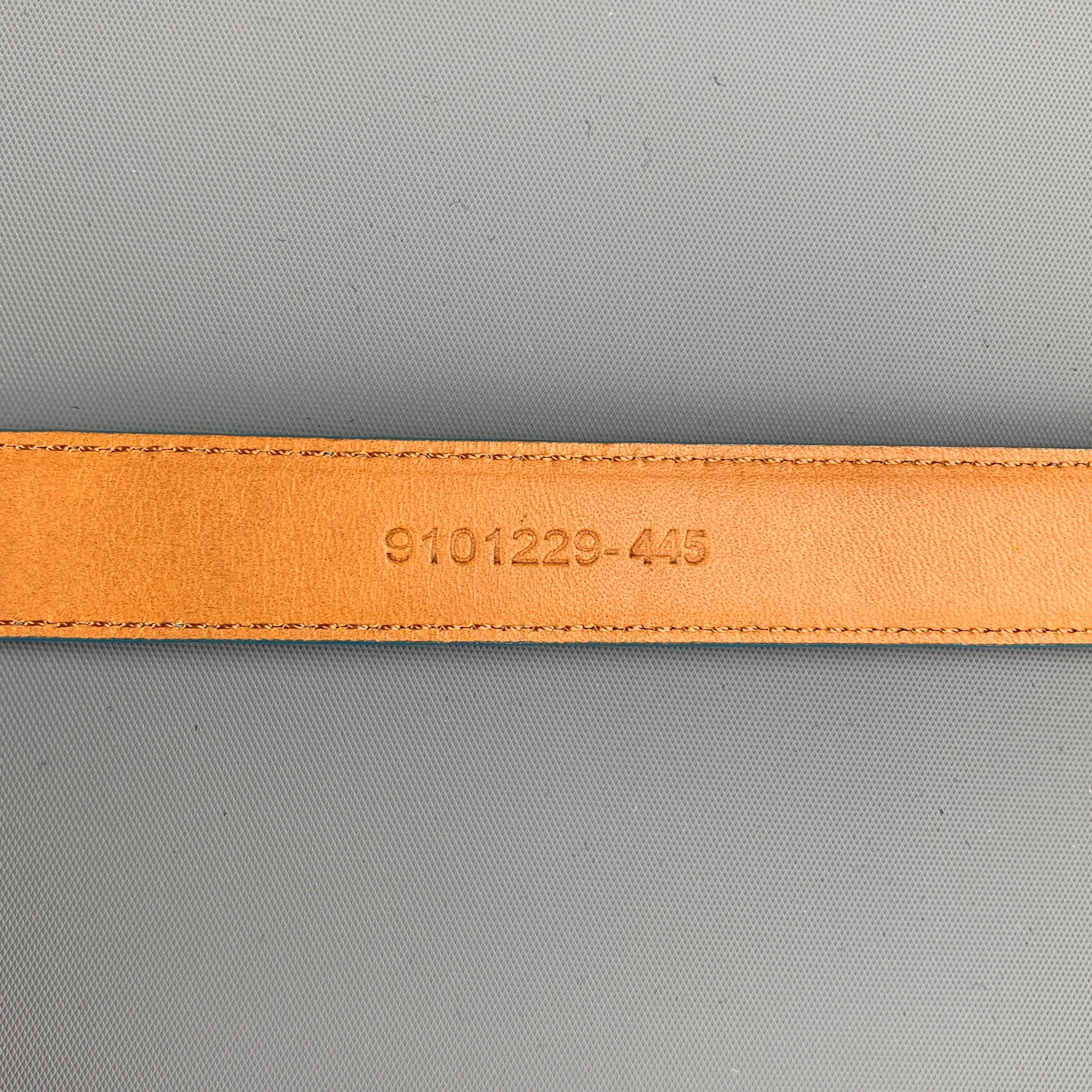 RALPH LAUREN Size M Teal Embossed Leather Skinny Belt For Sale 2