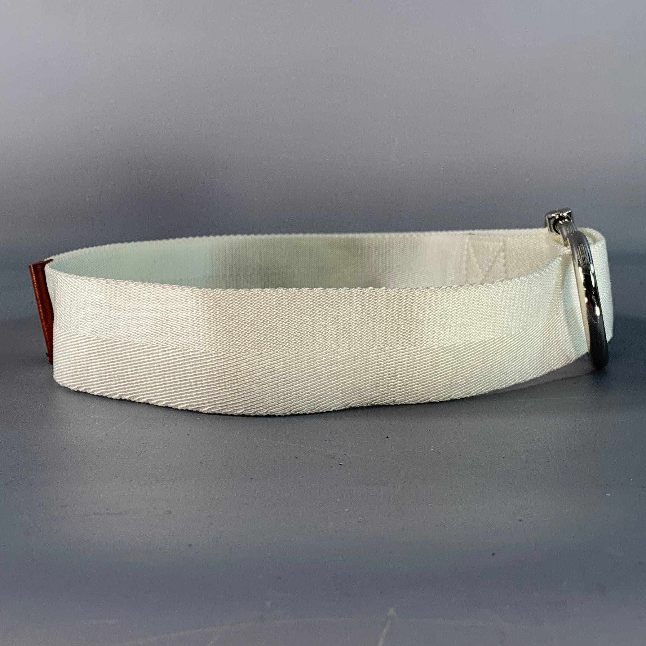 Grigio Ralph Lauren Cintura in pelle di nylon bianca e marrone taglia M. in vendita