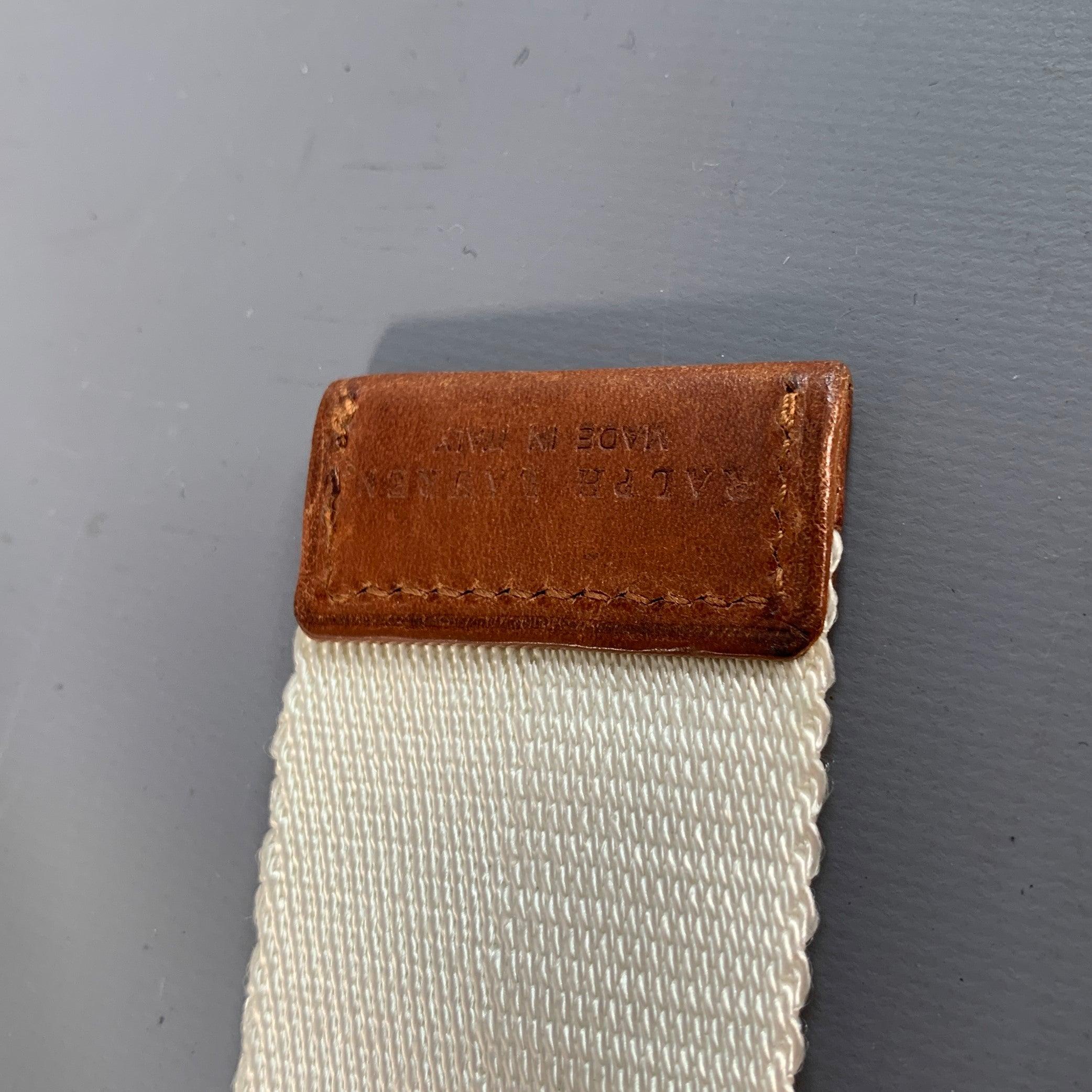Ralph Lauren Cintura in pelle di nylon bianca e marrone taglia M. in vendita 1