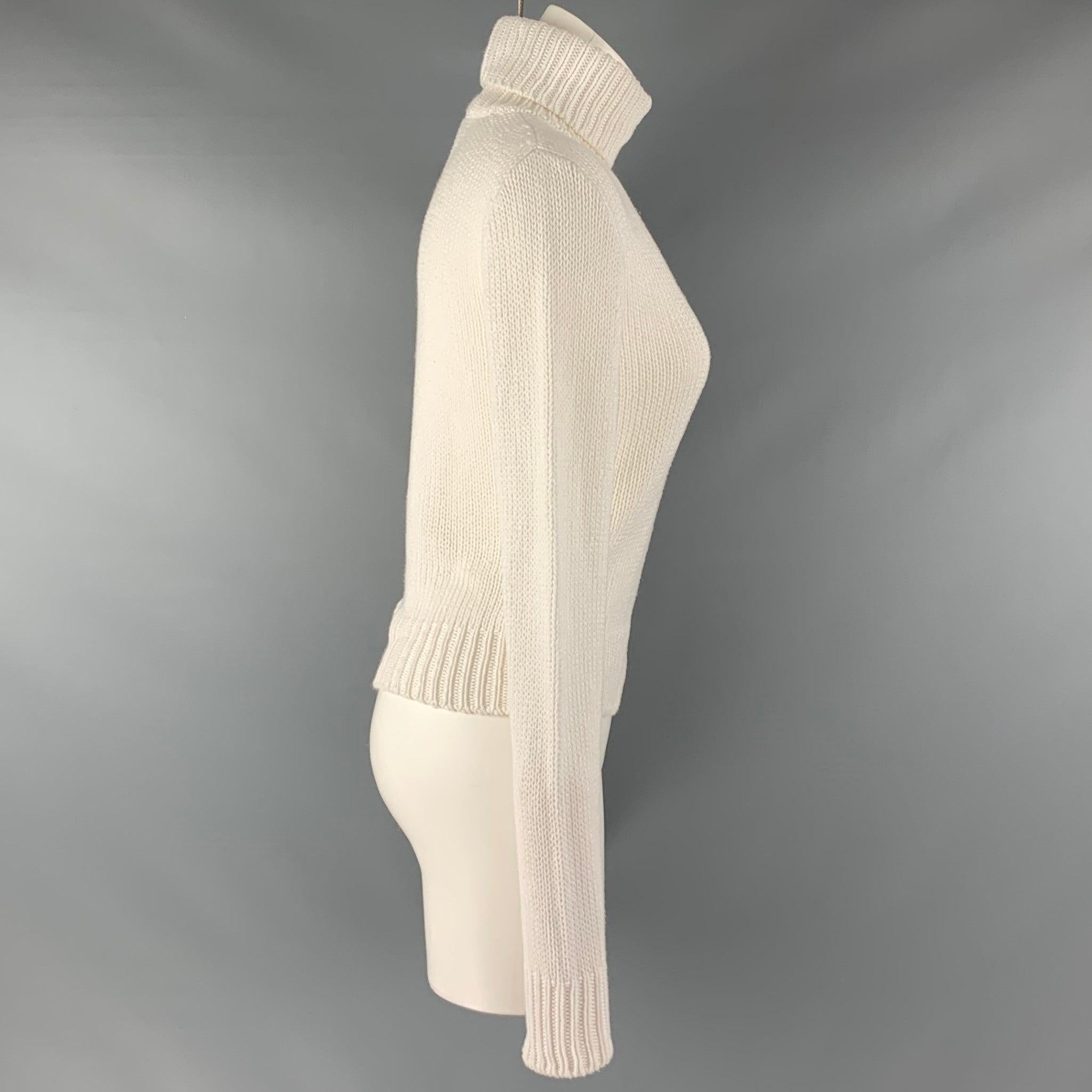 RALPH LAUREN Size M White Cotton Turtleneck Casual Top In Good Condition For Sale In San Francisco, CA