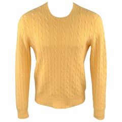 RALPH LAUREN Size M Yellow Cable Knit Cashmere Crew-Neck Sweater
