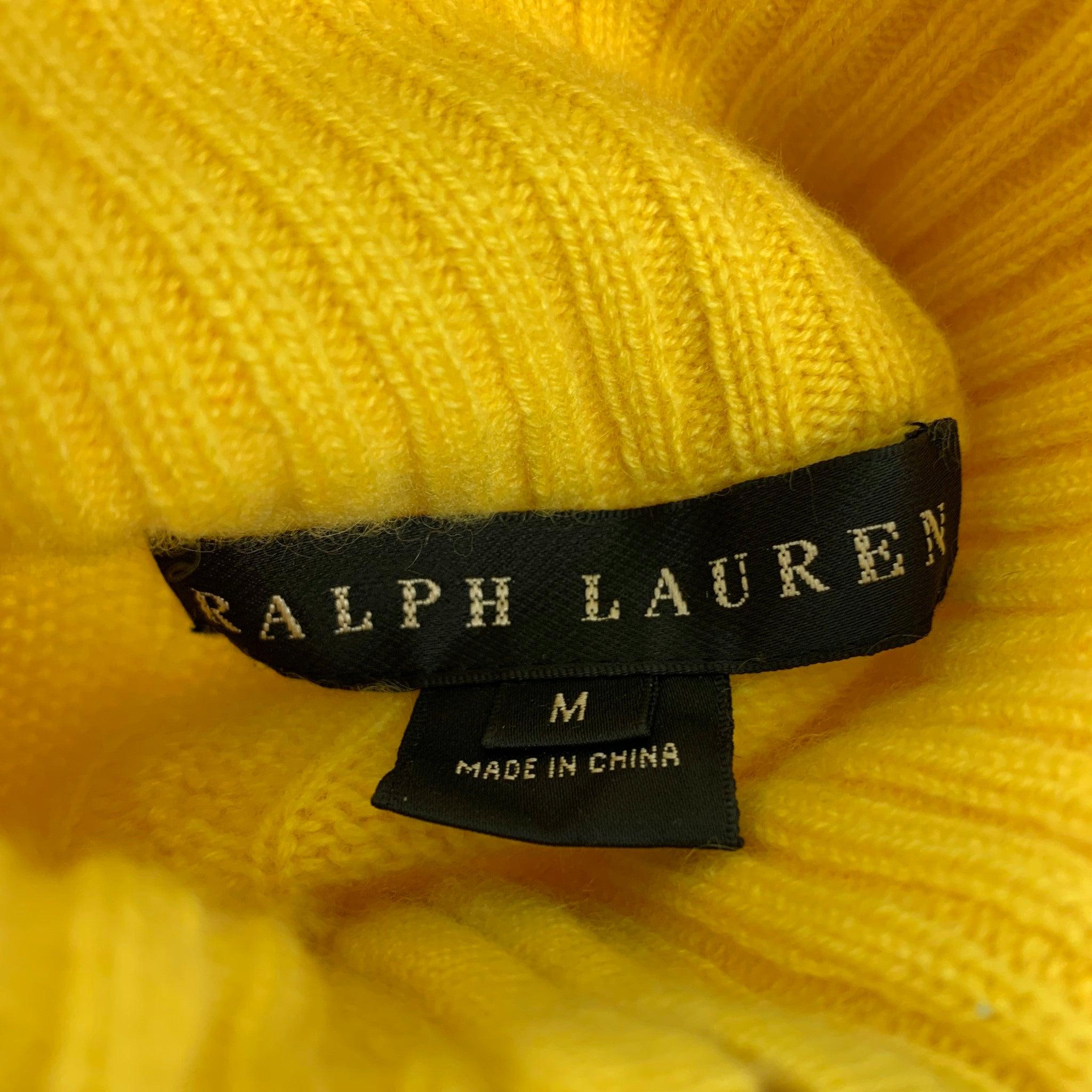RALPH LAUREN Size M Yellow Cashmere Cable Turtleneck Sweater 1
