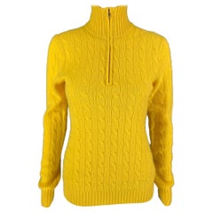 RALPH LAUREN Size M Yellow Cashmere Cable Turtleneck Sweater