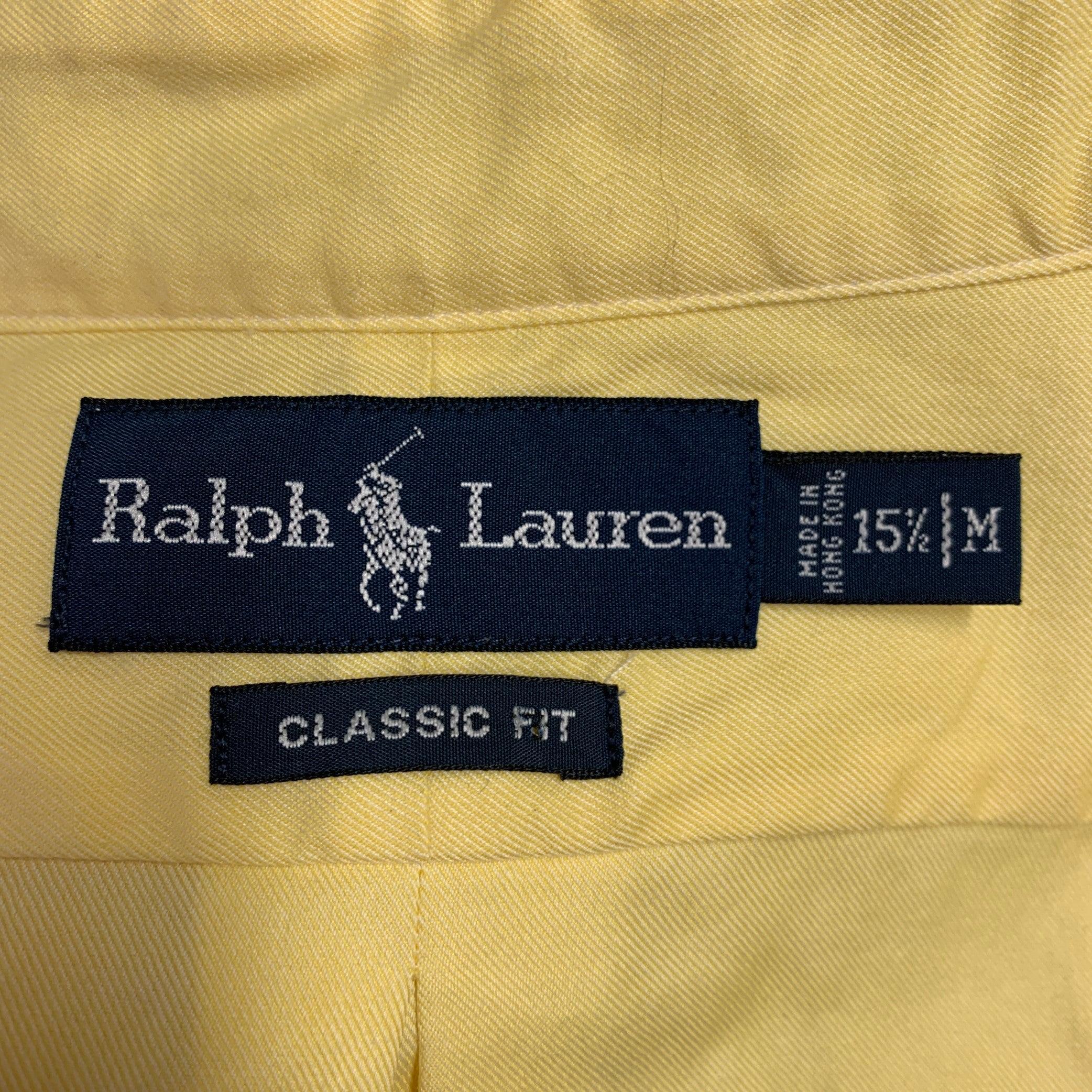 Men's RALPH LAUREN Size M Yellow Cotton Button Down Collar Long Sleeve Shirt For Sale