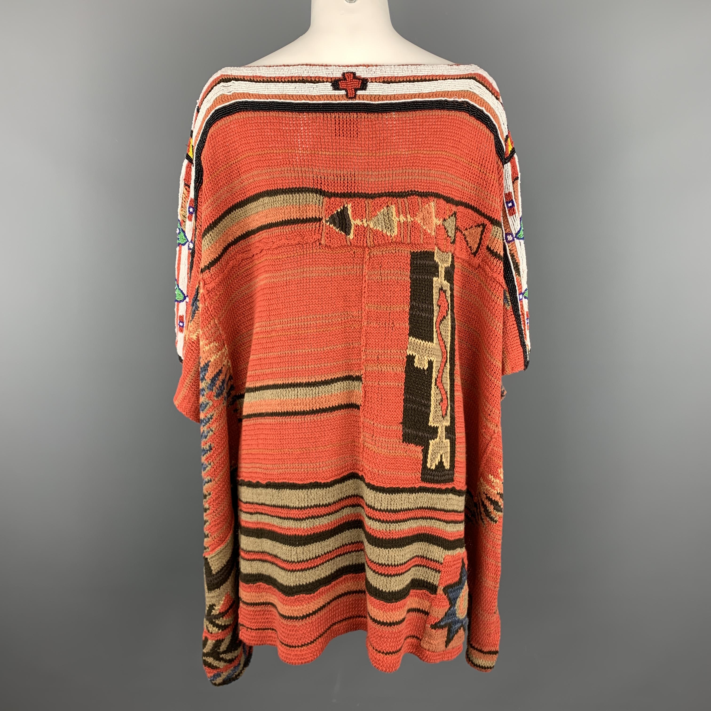 RALPH LAUREN Size One Size Brick Linen / Silk Poncho In Excellent Condition In San Francisco, CA