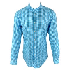 RALPH LAUREN Size S Aqua Checkered Cotton Spread Collar Button Up Shirt