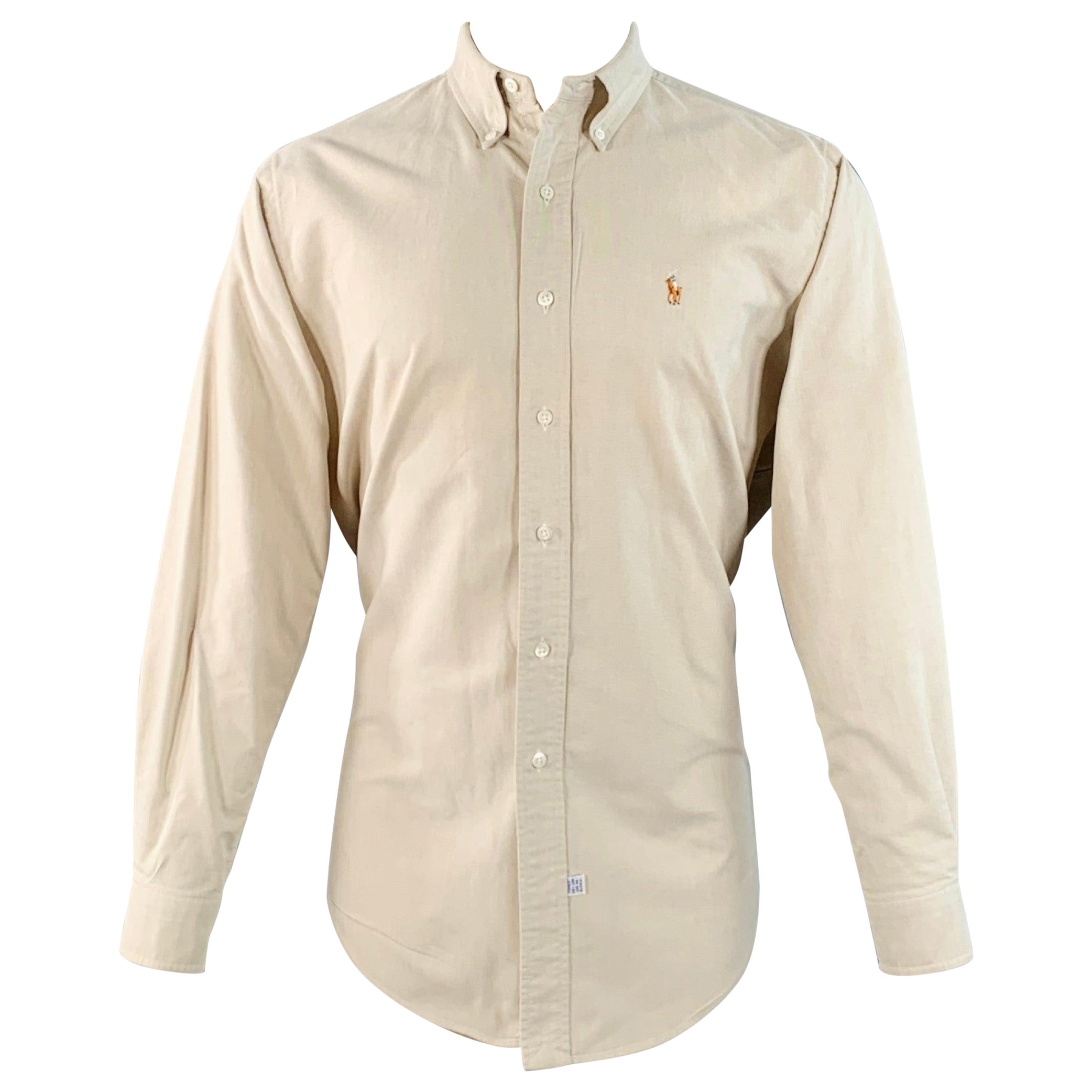 RALPH LAUREN Size S Beige Cotton Button Down Collar Long Sleeve Shirt