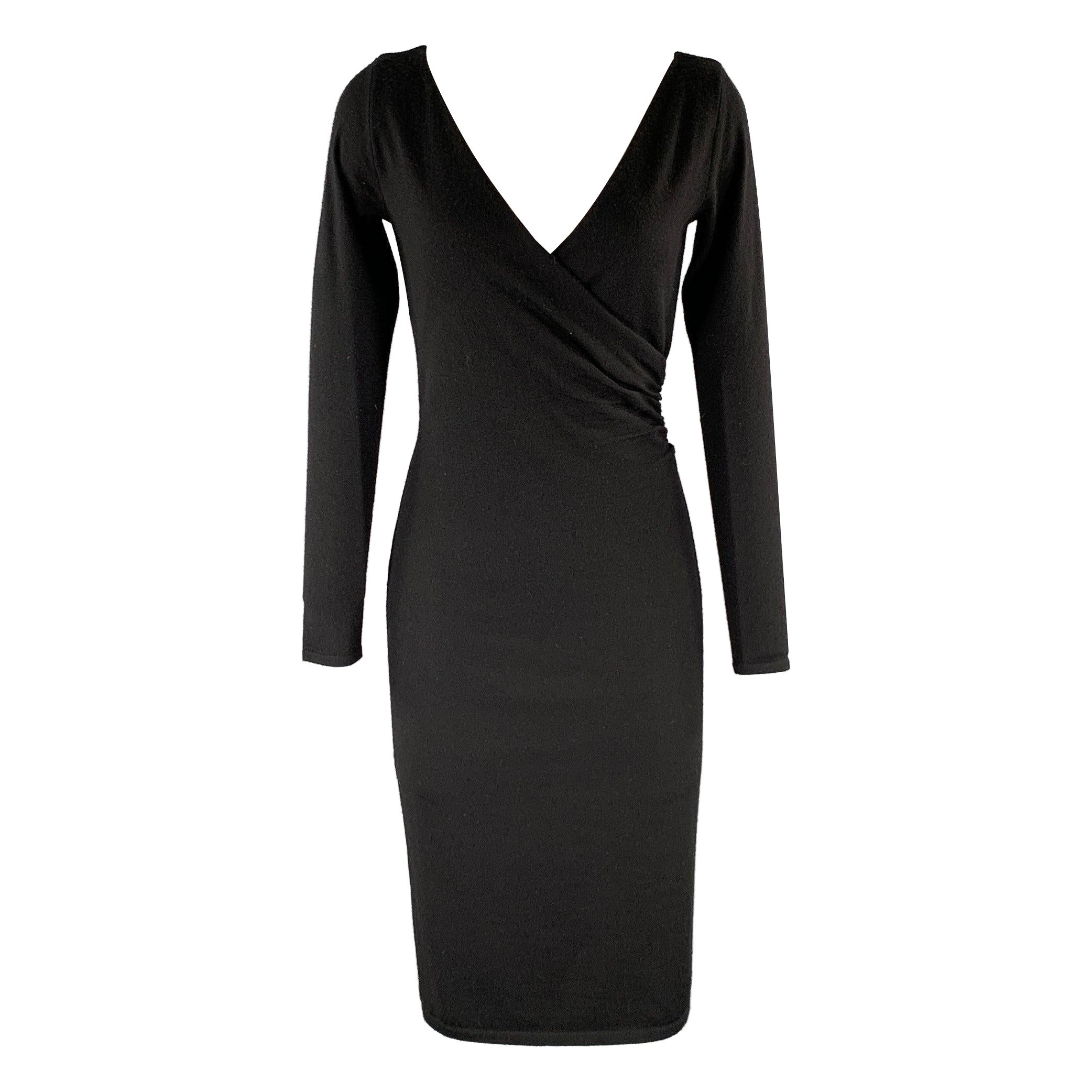 RALPH LAUREN Taille S Robe portefeuille en maille cachemire/polyester noire