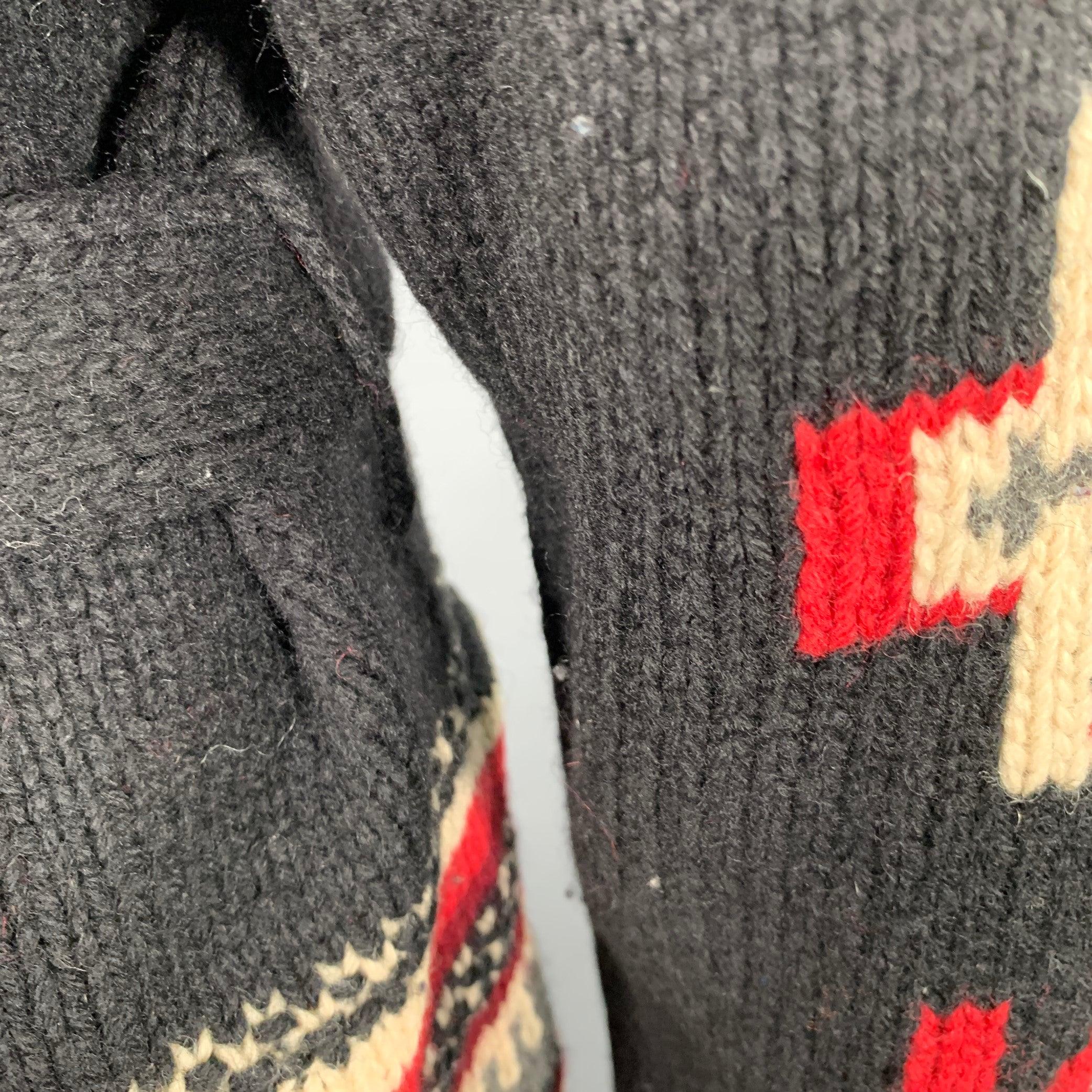 RALPH LAUREN Size S Black Red Black Wool Shawl Collar Cardigan 1