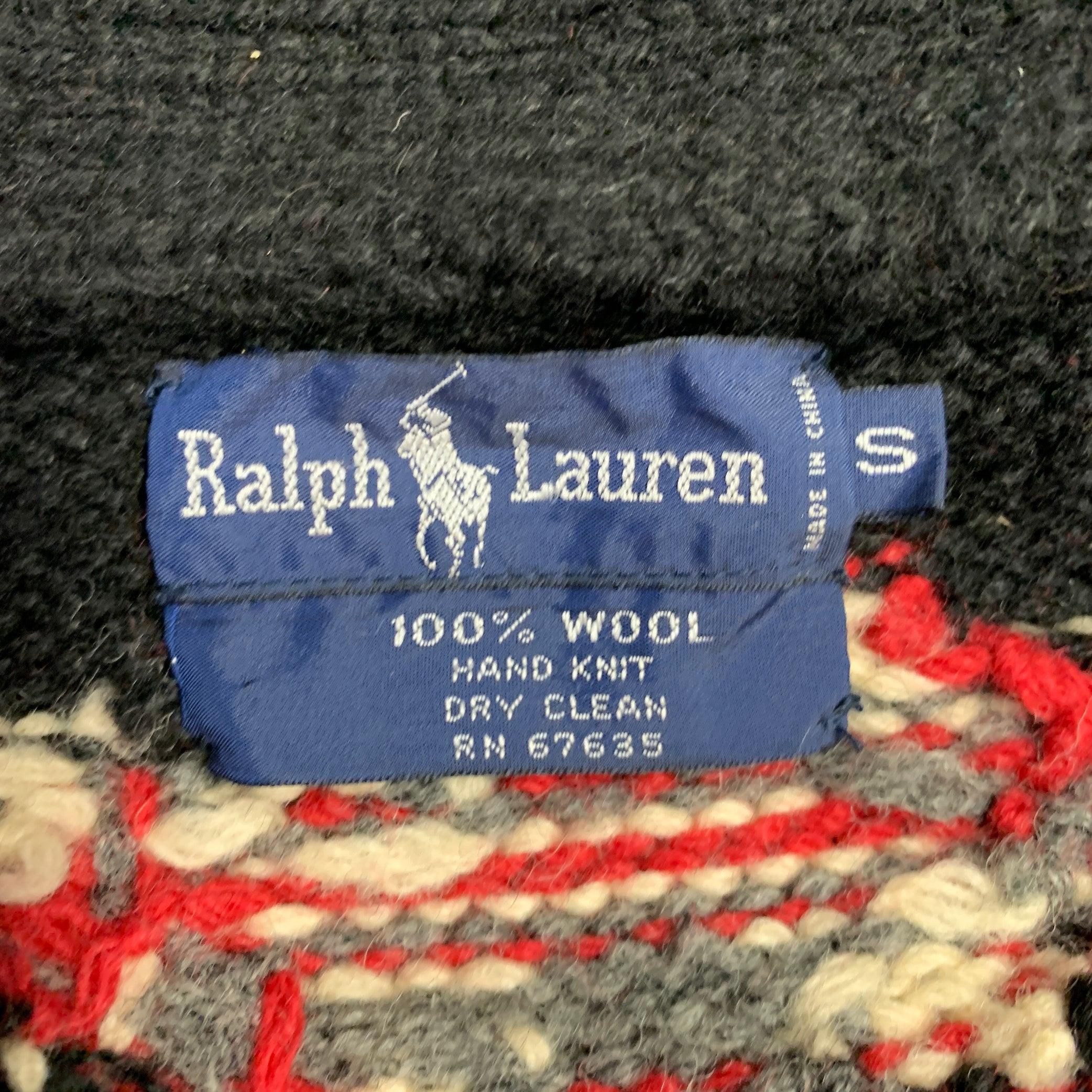 RALPH LAUREN Size S Black Red Black Wool Shawl Collar Cardigan 2