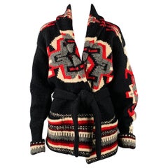 RALPH LAUREN Size S Black Red Black Wool Shawl Collar Cardigan