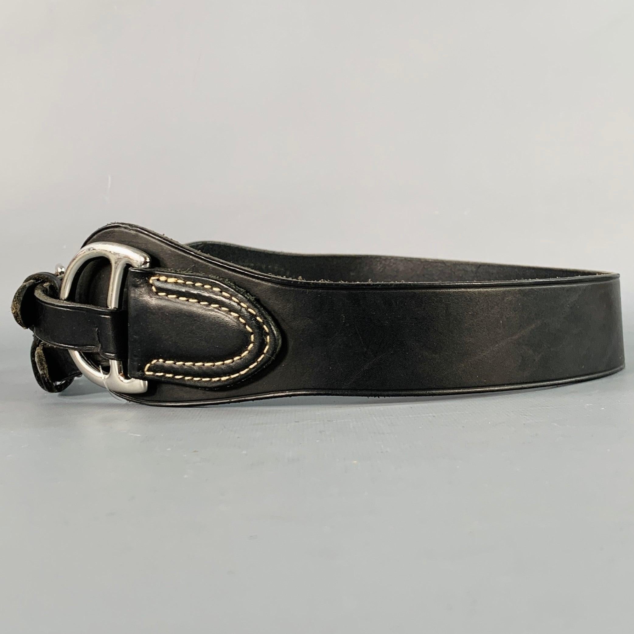 RALPH LAUREN Leder-Metallgürtel mit hoher Taille, Größe S, schwarz-silberne Kontrastnähte im Zustand „Hervorragend“ im Angebot in San Francisco, CA