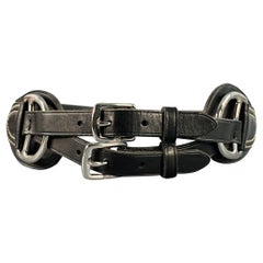 RALPH LAUREN Size S Black Silver Contrast Stitch High Waisted Leather Metal Belt