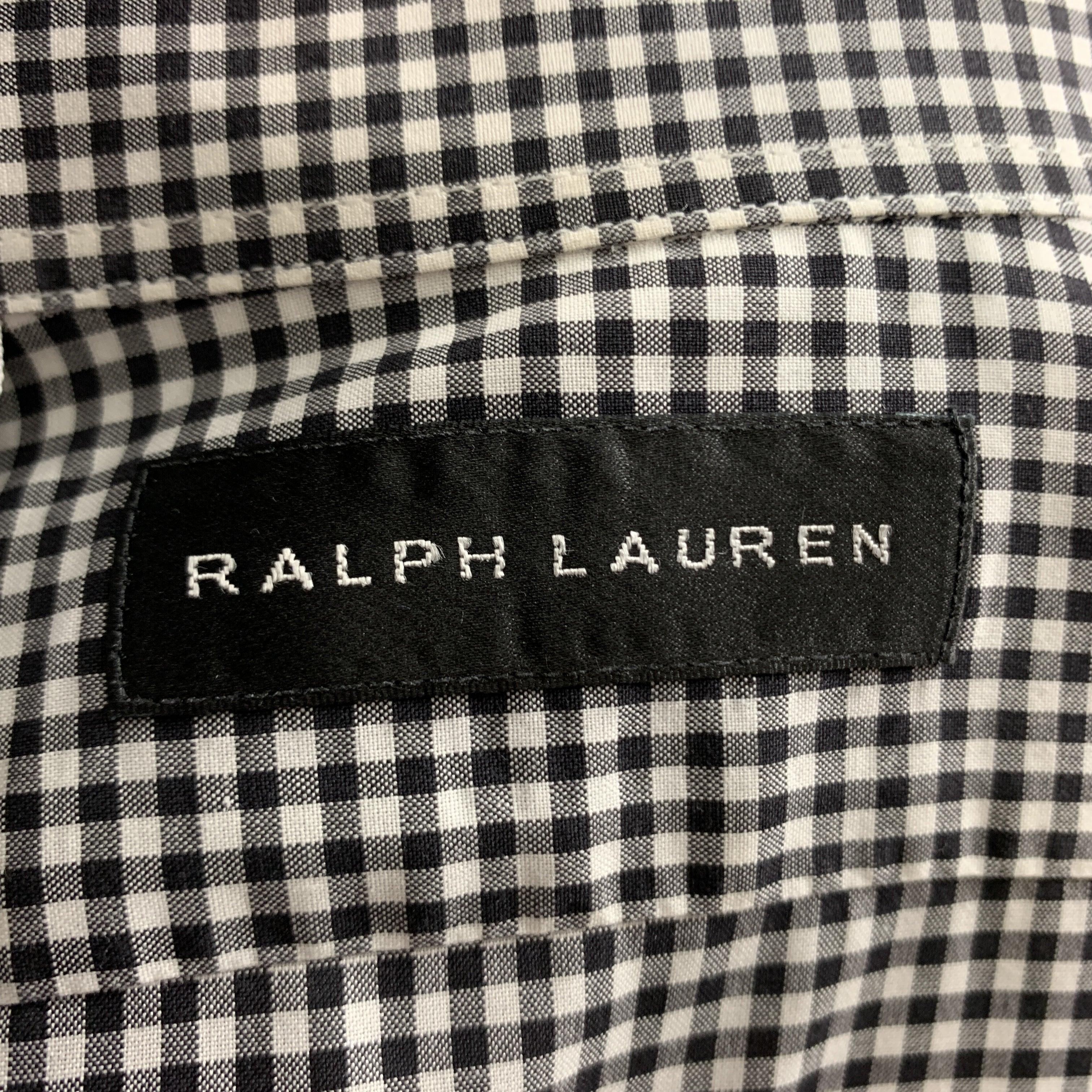 Men's RALPH LAUREN Size S Black & White Checkered Cotton Button Down Long Sleeve Shirt For Sale