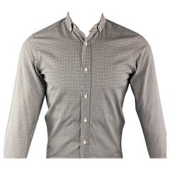 RALPH LAUREN Talla S Camisa de manga larga con botones de algodón a cuadros blancos y negros