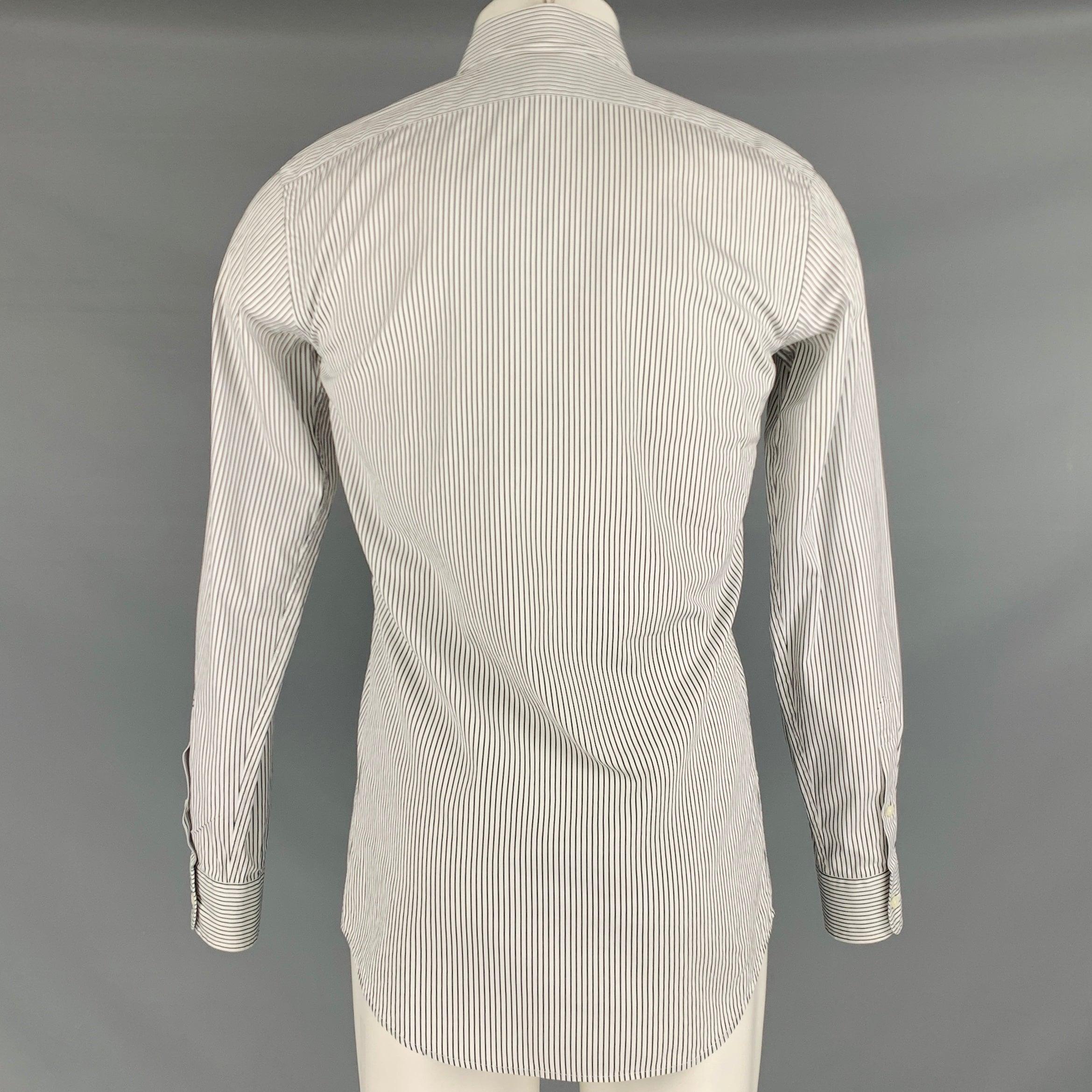 Chemise à manches longues Ralph Lauren à rayures noires et blanches et boutons en coton Bon état - En vente à San Francisco, CA