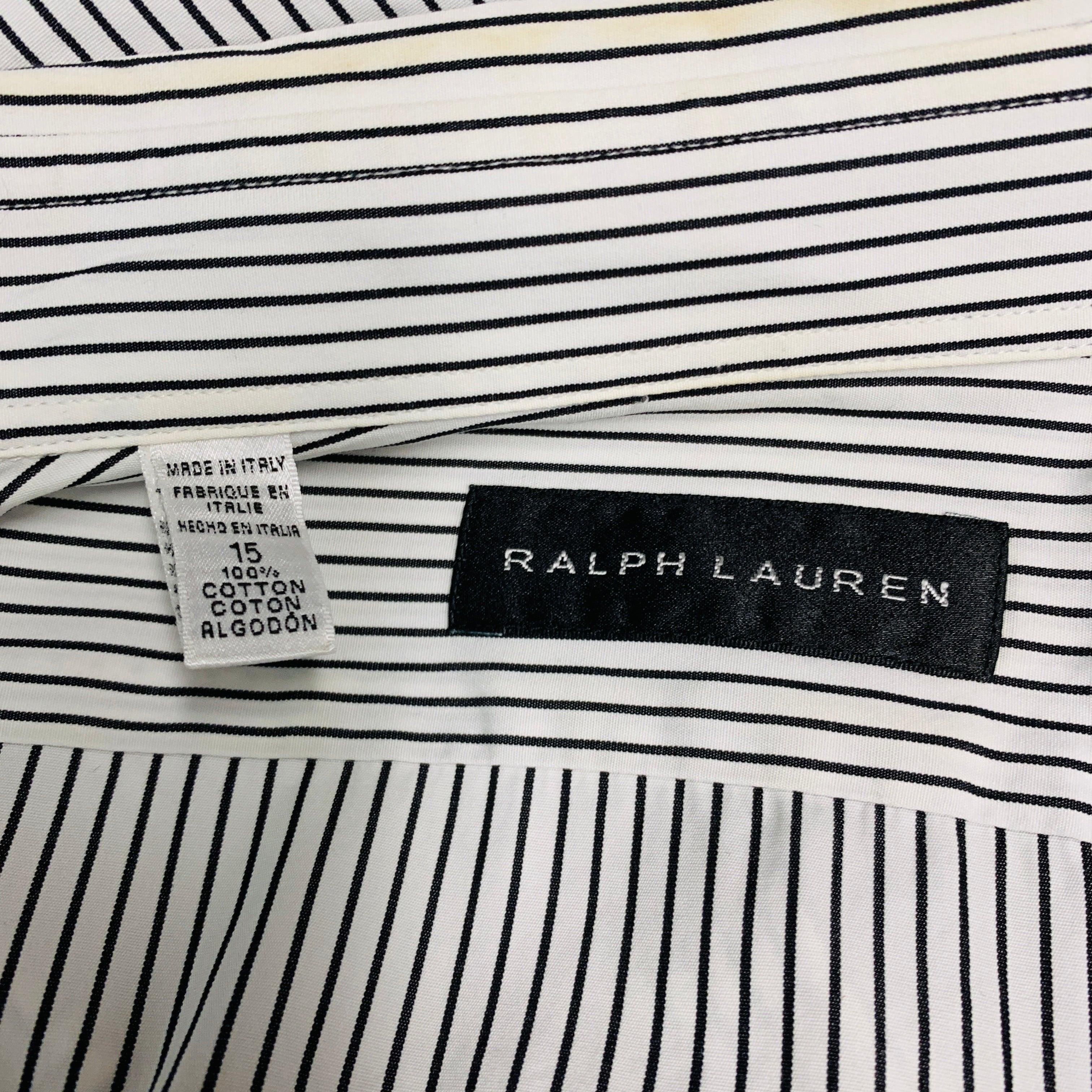 Chemise à manches longues Ralph Lauren à rayures noires et blanches et boutons en coton en vente 2