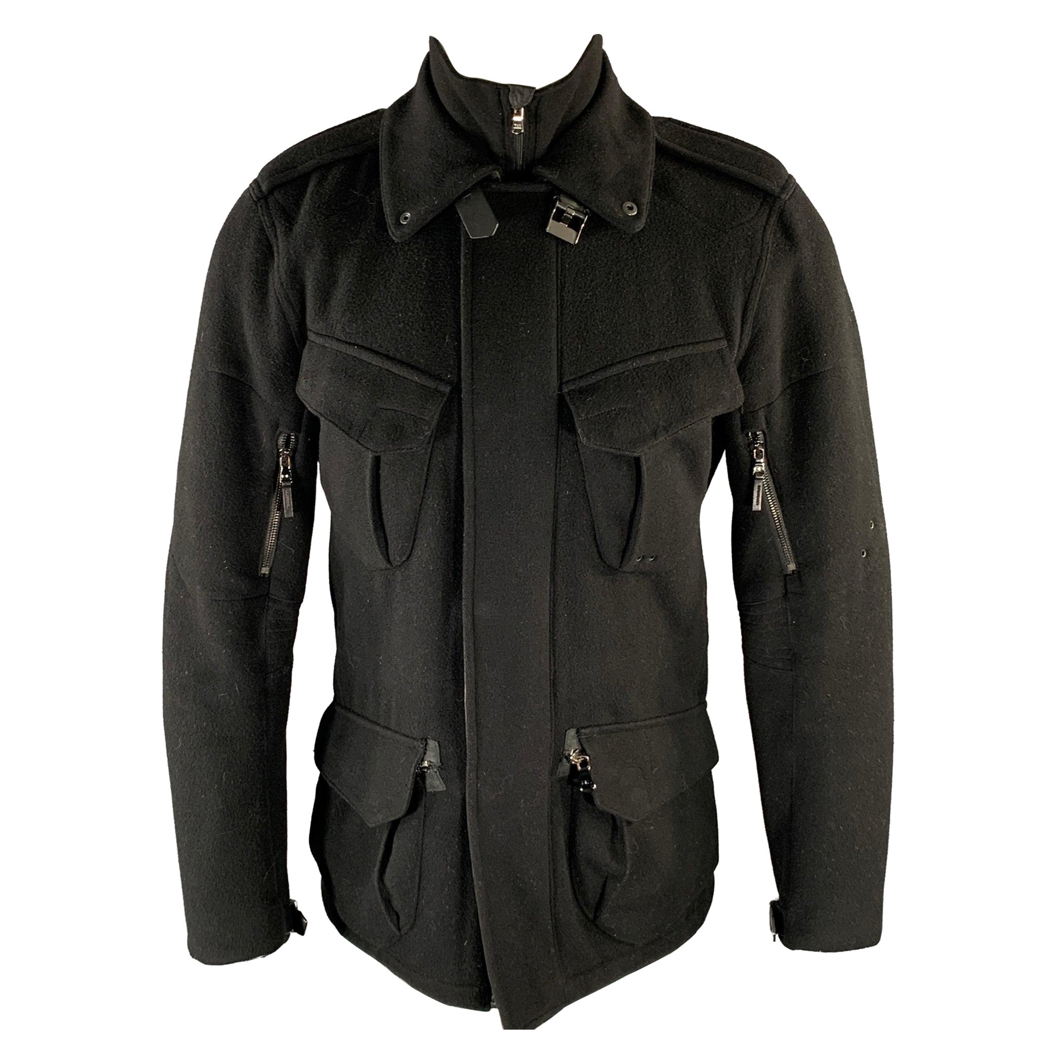 RALPH LAUREN Size S Black Wool Blend Coat Jacket For Sale