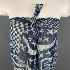 RALPH LAUREN Size S Blue Abstract Silk Strapless Blouse