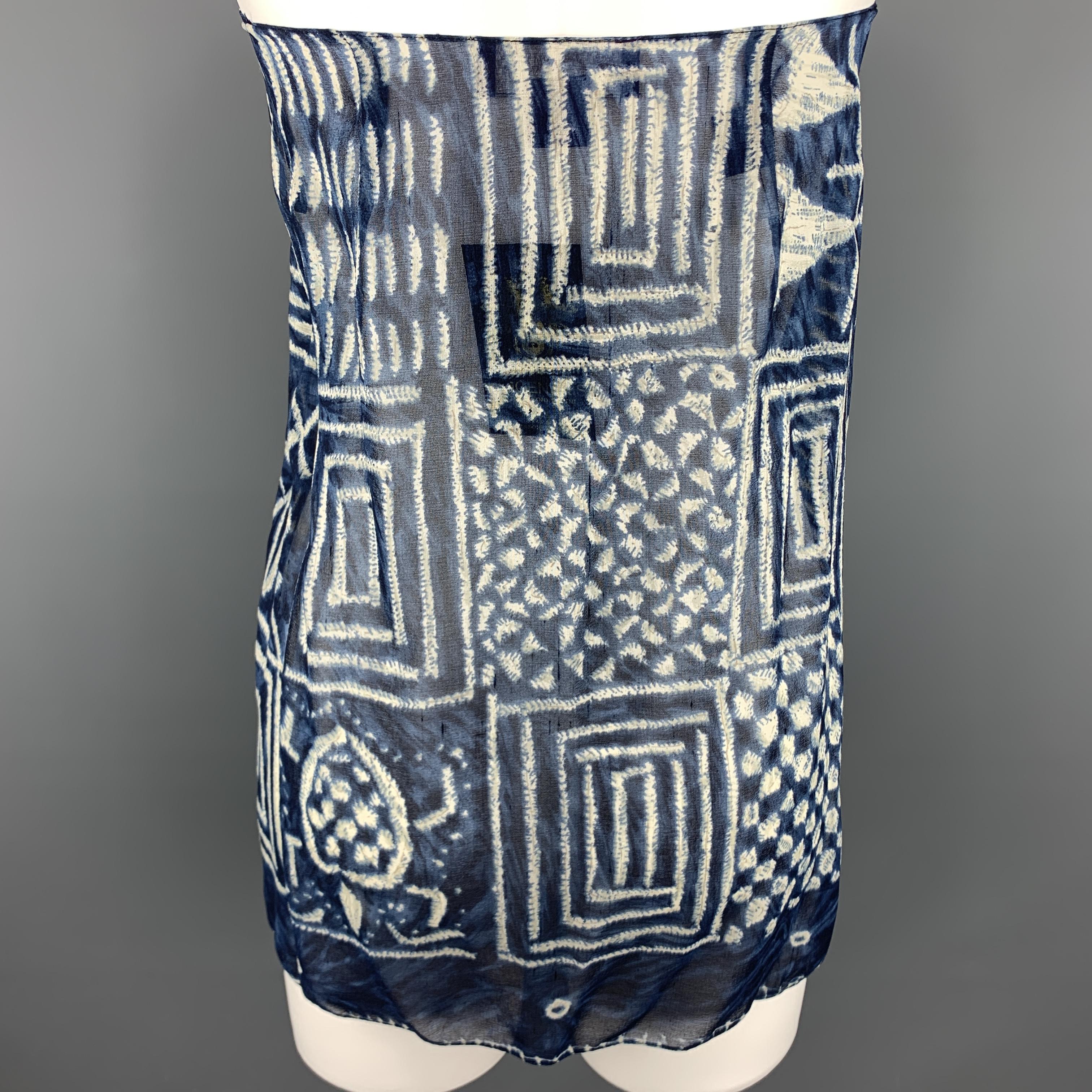 RALPH LAUREN Size S Blue Abstract Silk Strapless Blouse In Excellent Condition In San Francisco, CA