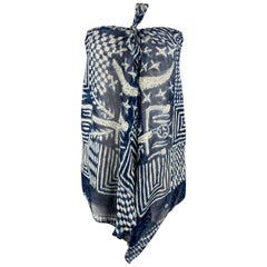 RALPH LAUREN Size S Blue Abstract Silk Strapless Blouse