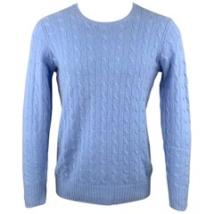 RALPH LAUREN Size S Blue Cable Knit Cashmere Crew-Neck Sweater