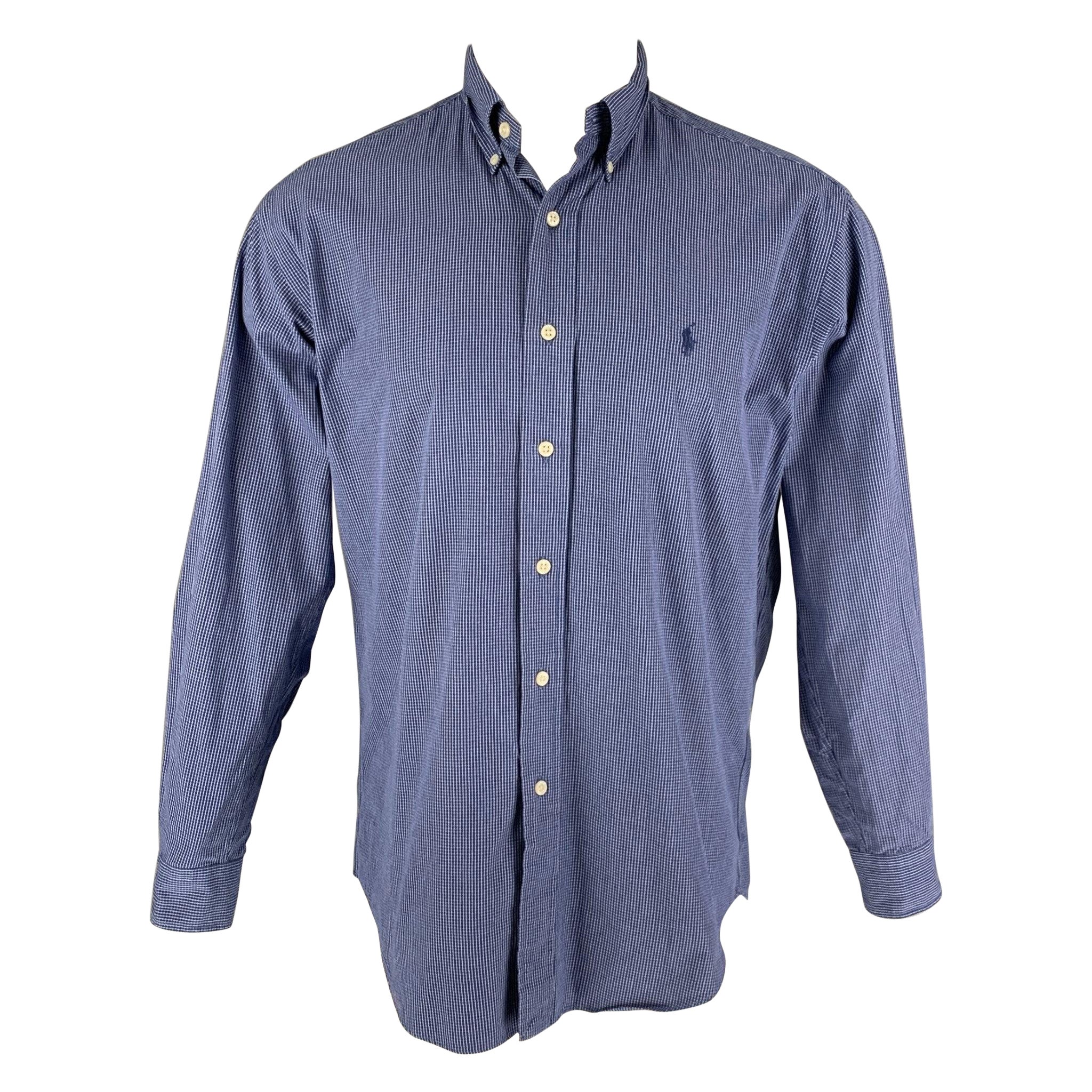 RALPH LAUREN Talla S Camisa de manga larga con botones de algodón a cuadros azules