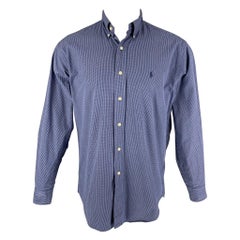 RALPH LAUREN Taille S Chemise à manches longues en coton à carreaux bleus boutonnée