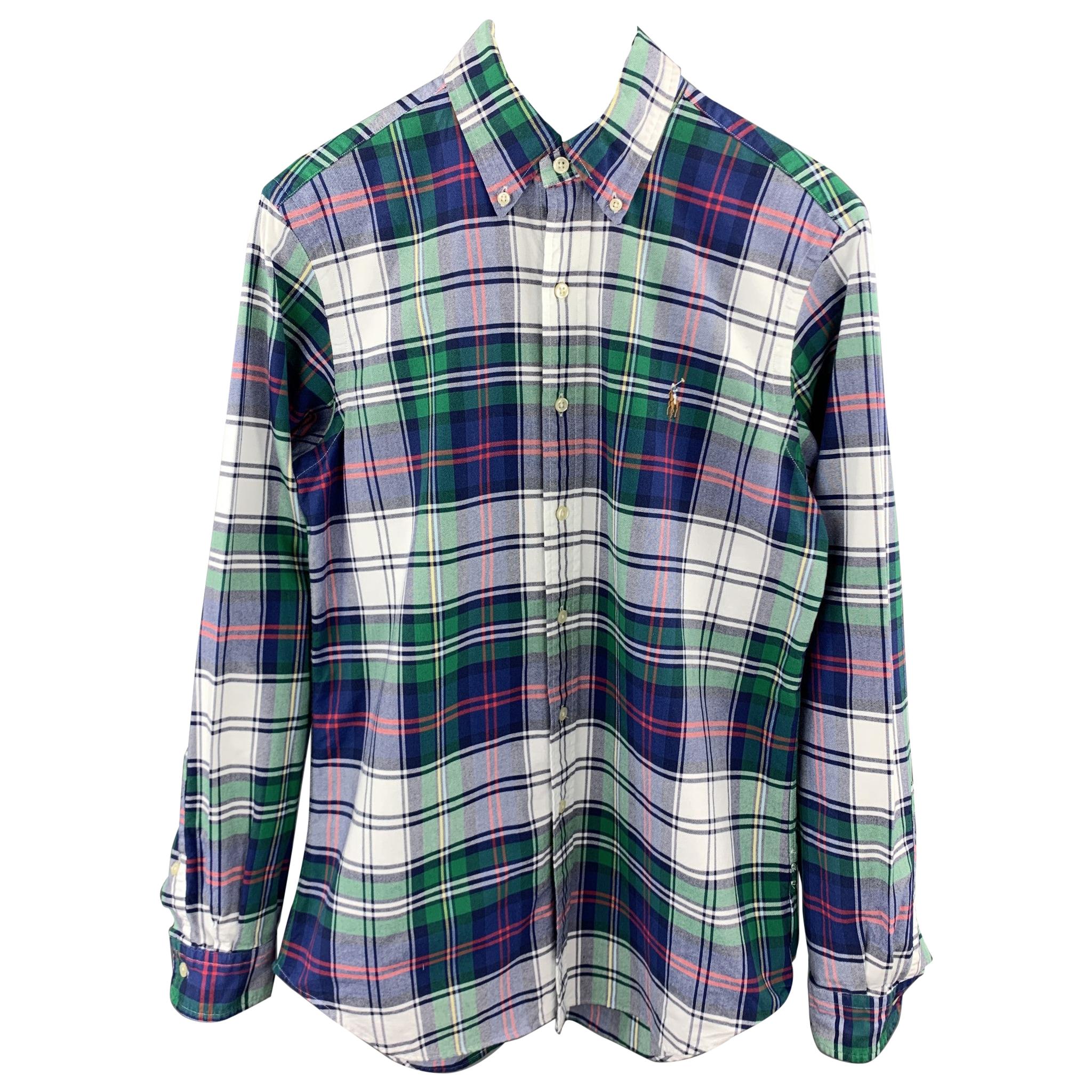 RALPH LAUREN Size S Blue & Green Plaid Cotton Button Down Long Sleeve Shirt