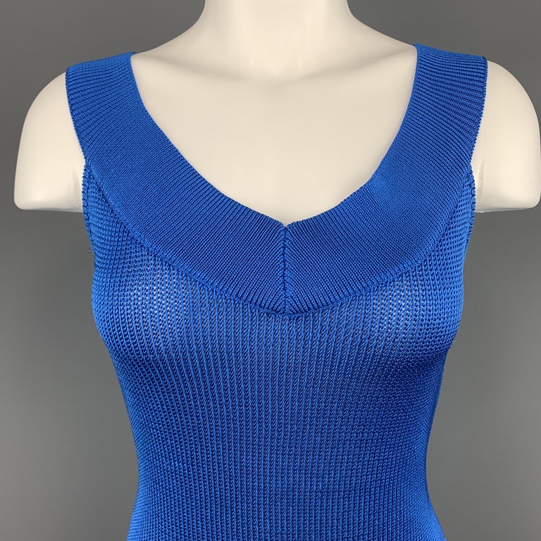 RALPH LAUREN Size S Blue Silk Knit V neck Sleeveless Top at 1stDibs
