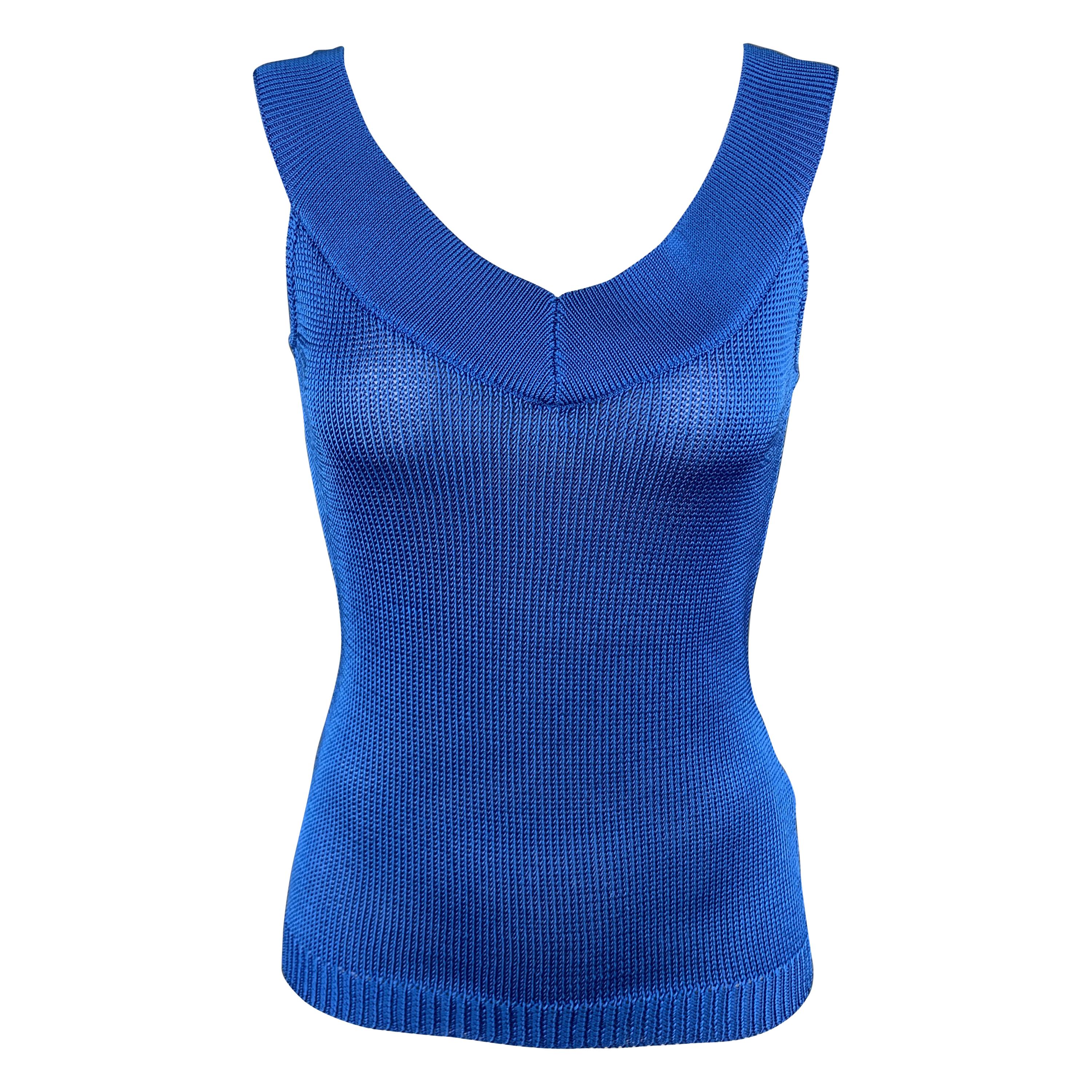 RALPH LAUREN Size S Blue Silk Knit V neck Sleeveless Top