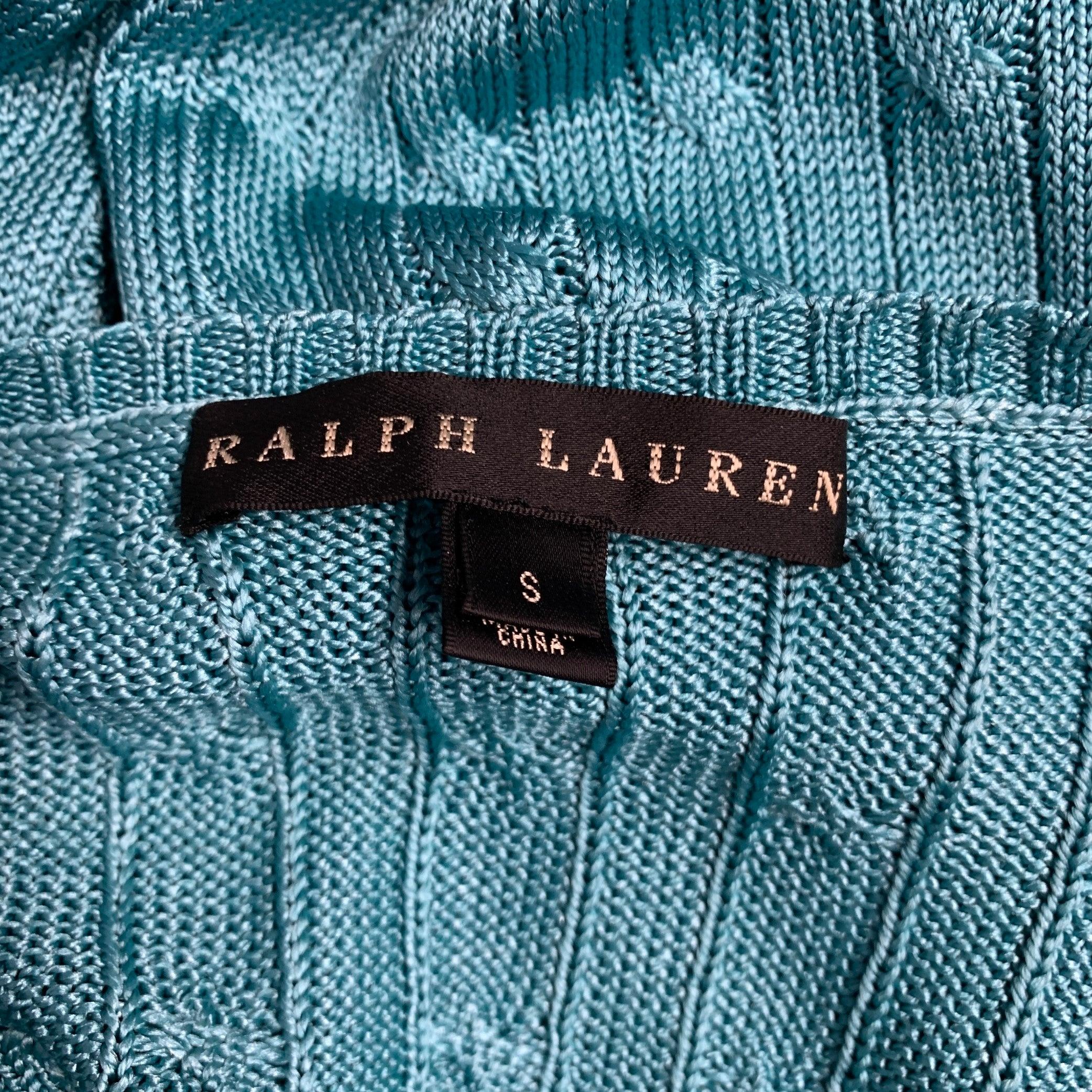 Women's RALPH LAUREN Size S Blue Turquoise Silk Cable Long Sleeve Dress For Sale