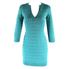 RALPH LAUREN Size S Blue Turquoise Silk Cable Long Sleeve Dress