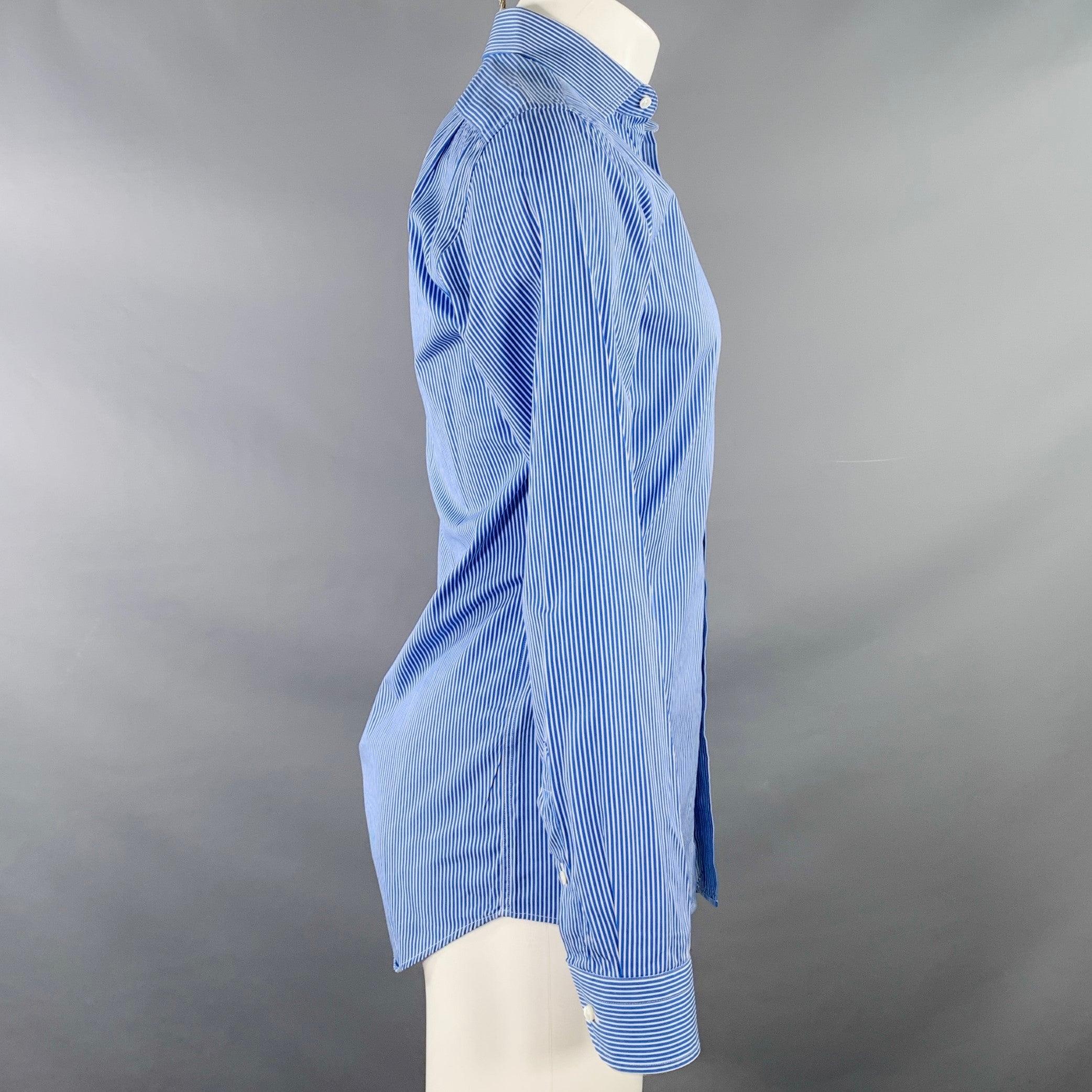 RALPH LAUREN Size S Blue White Stripe Cotton Spread Collar Long Sleeve Shirt In Excellent Condition For Sale In San Francisco, CA