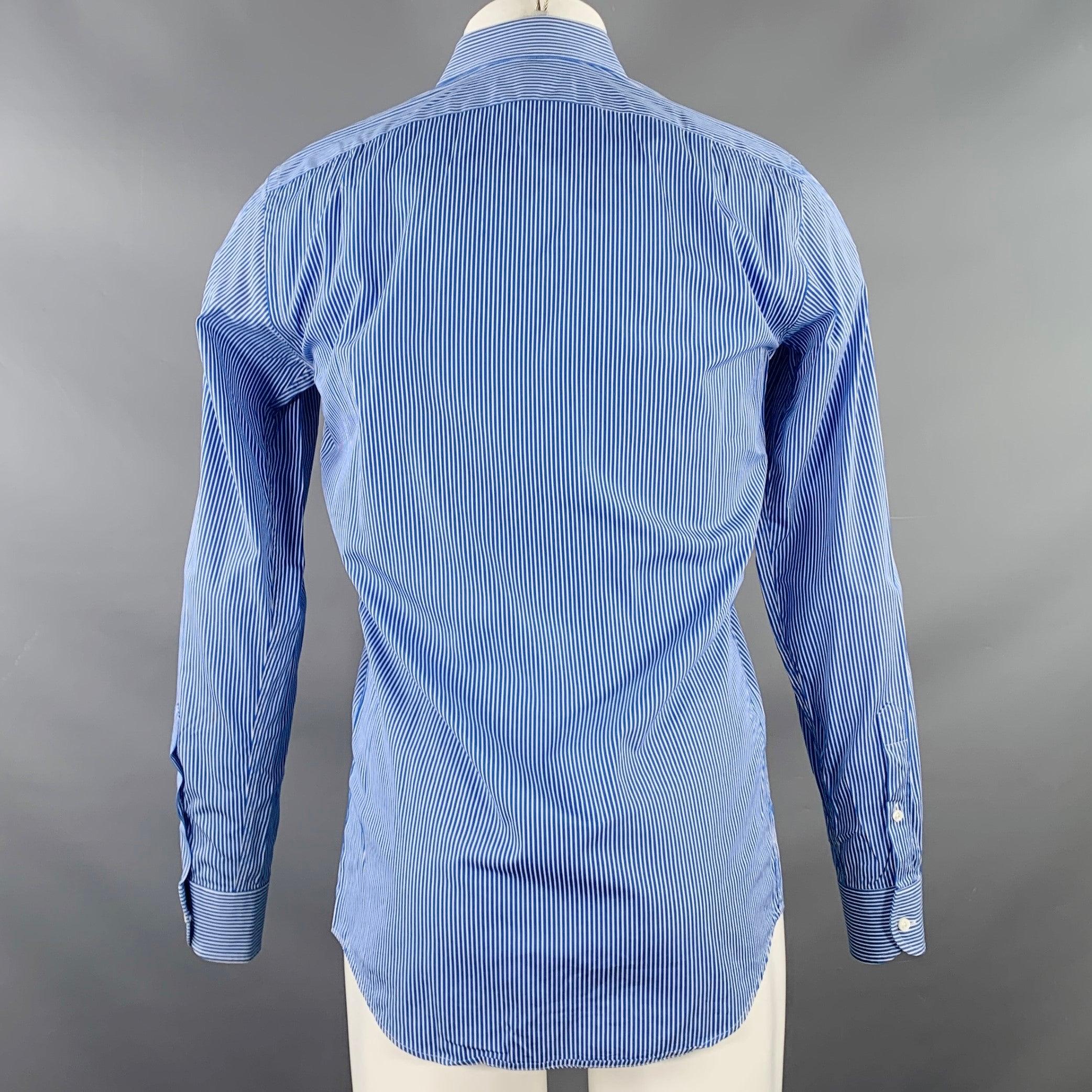 Men's RALPH LAUREN Size S Blue White Stripe Cotton Spread Collar Long Sleeve Shirt For Sale
