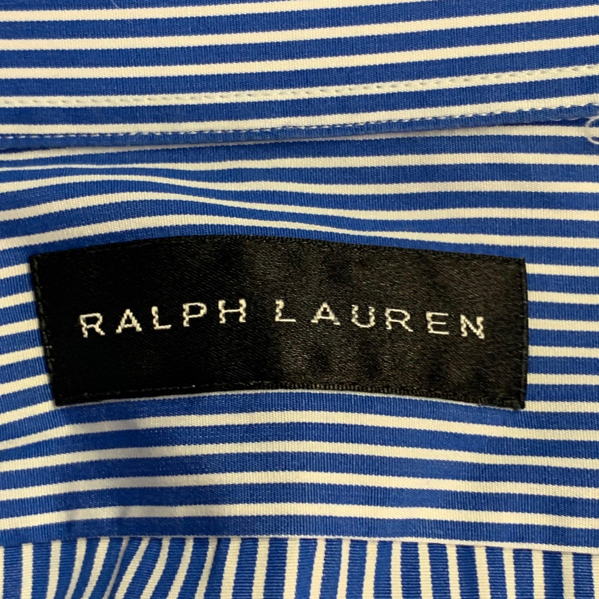 RALPH LAUREN Size S Blue White Stripe Cotton Spread Collar Long Sleeve Shirt For Sale 1