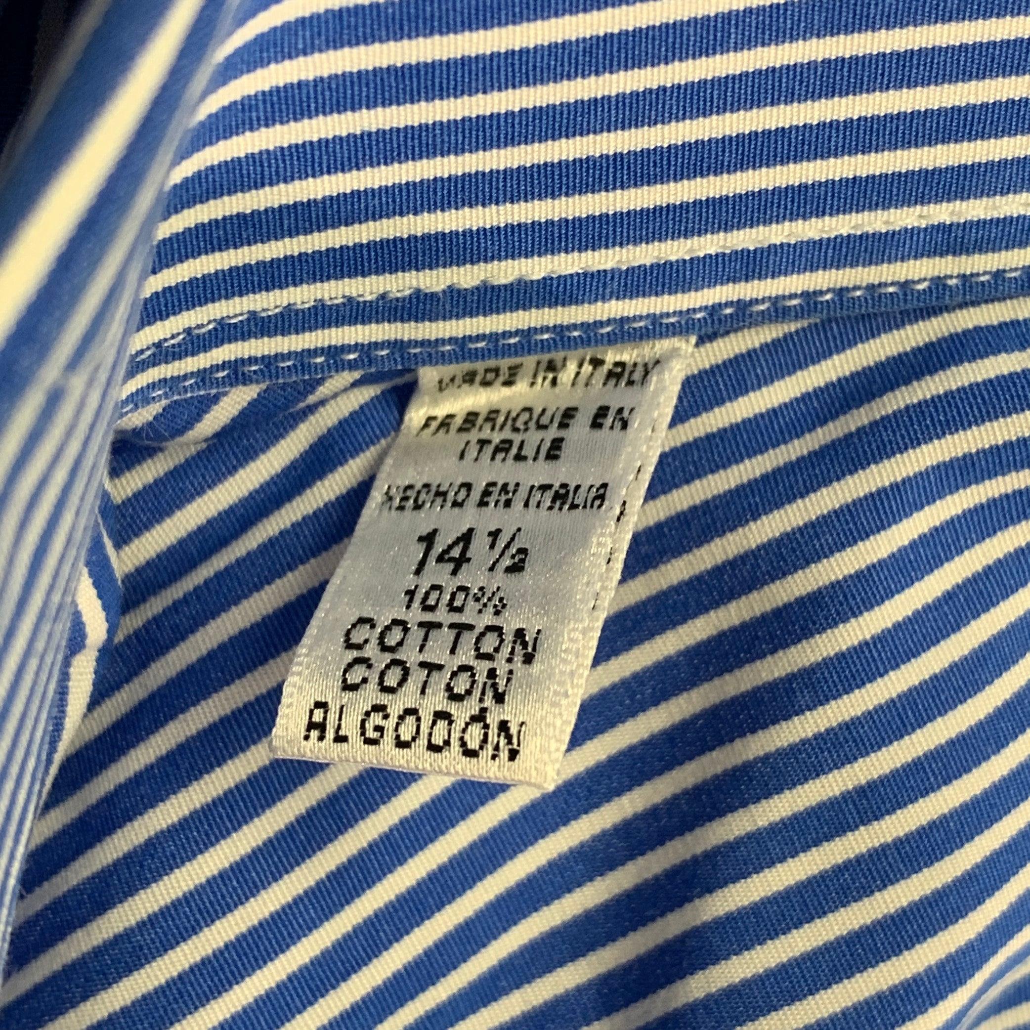 RALPH LAUREN Size S Blue White Stripe Cotton Spread Collar Long Sleeve Shirt For Sale 2