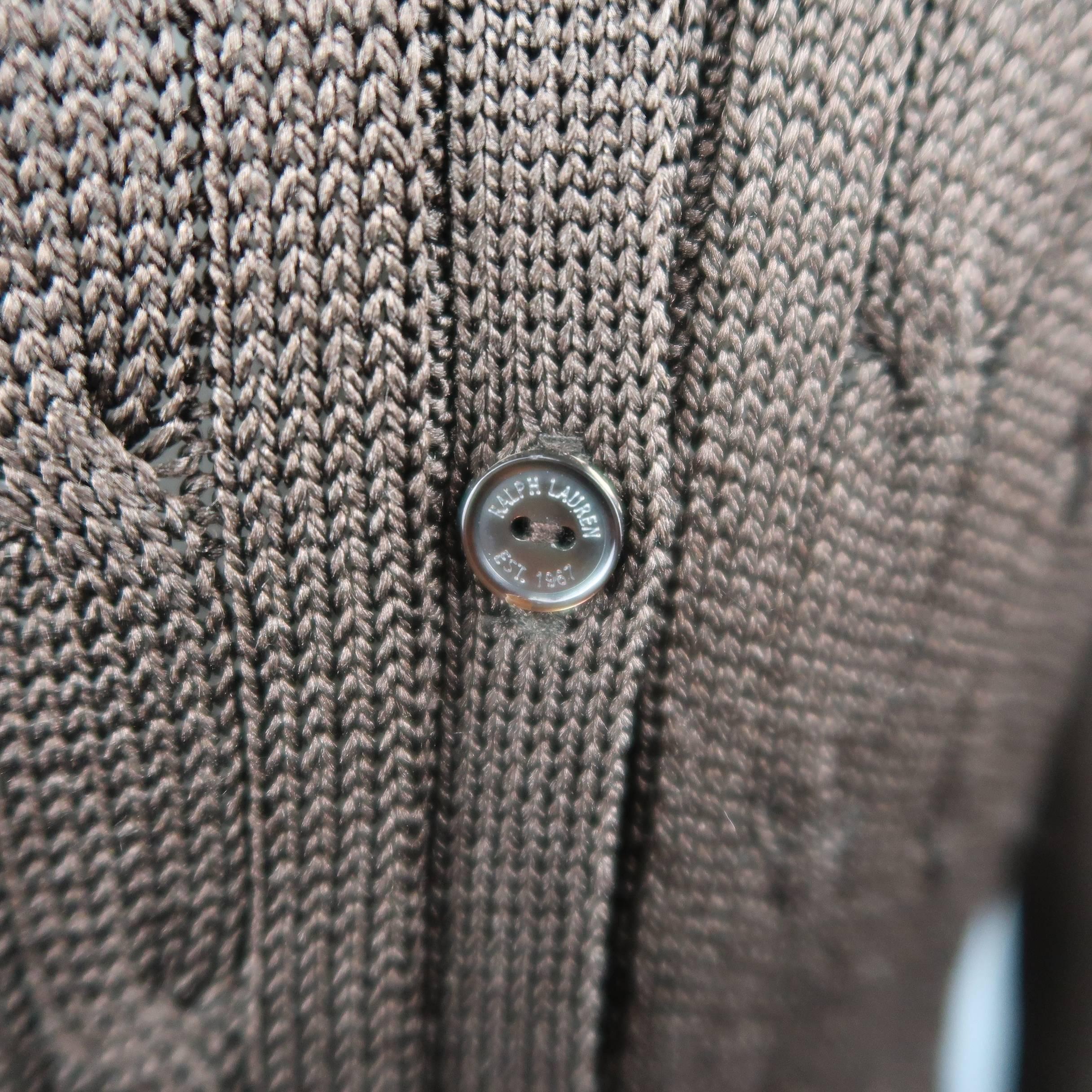 Black RALPH LAUREN Size S Brown Silk Cable Knit Extended V Neck Cardigan
