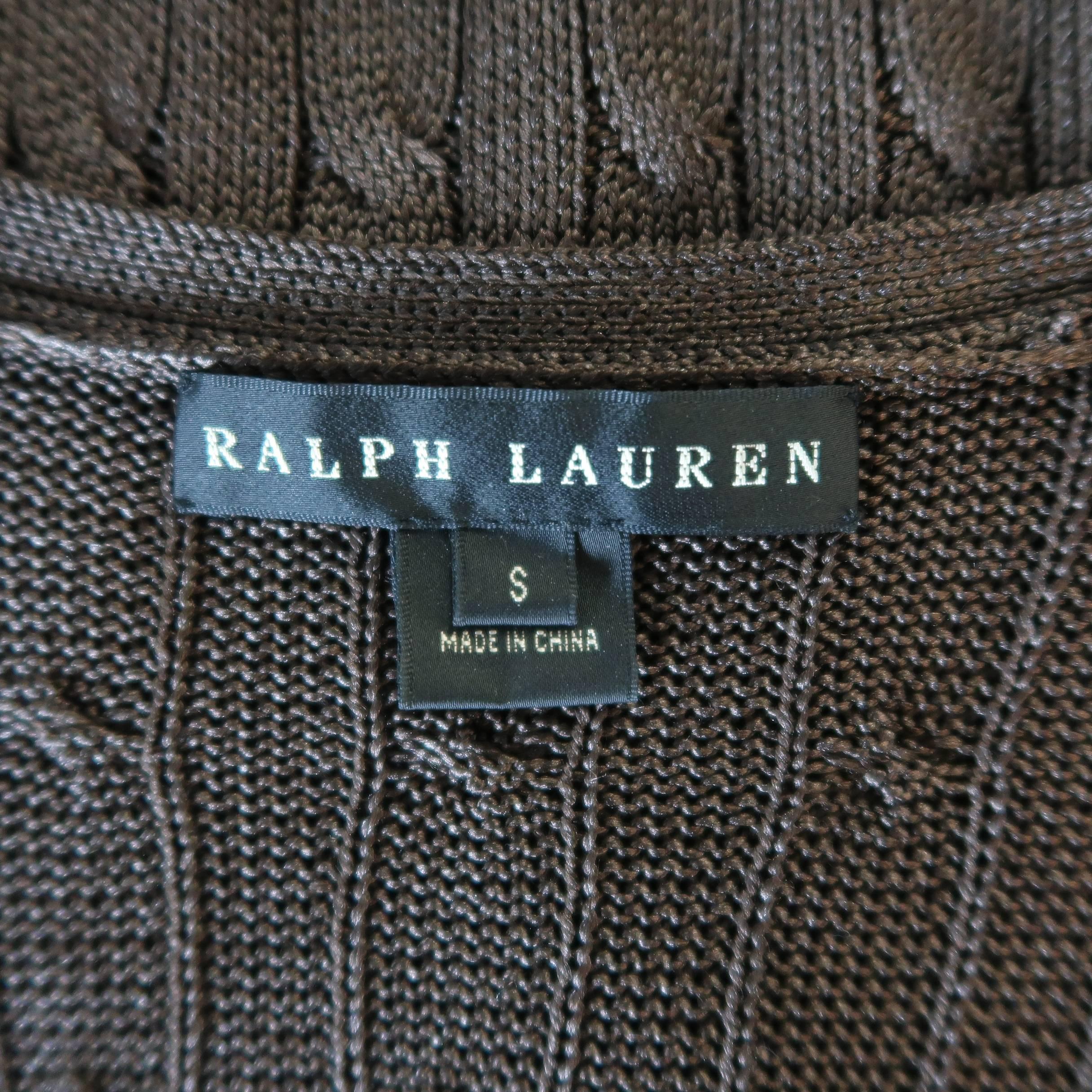 RALPH LAUREN Size S Brown Silk Cable Knit Extended V Neck Cardigan 1