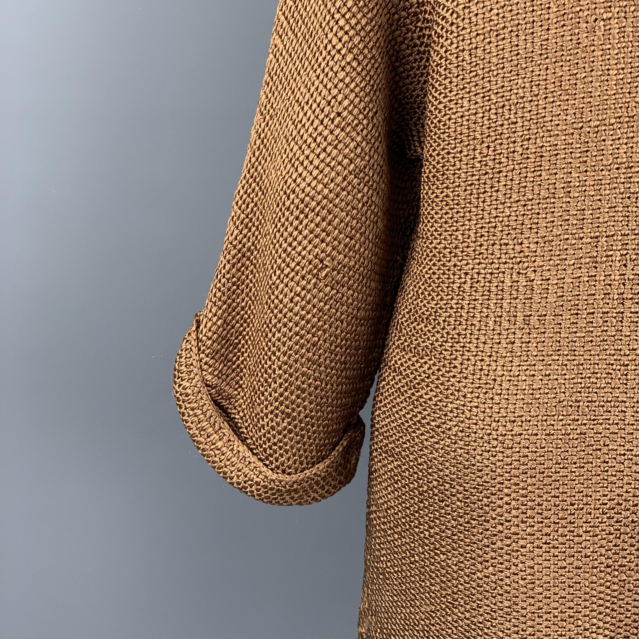 Brown RALPH LAUREN Size S Copper Knitted Textured Silk Open Front Cardigan