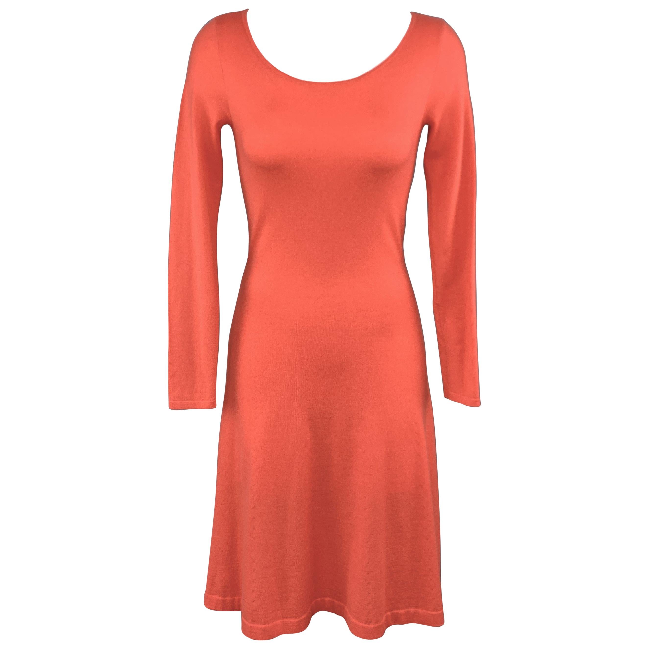 RALPH LAUREN Size S Coral Pink Cashmere Scoop Neck Long Sleeve Sweater Dress