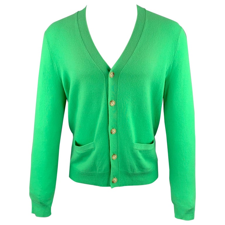 RALPH LAUREN Size S Green Cashmere Buttoned Cardigan For Sale at 1stDibs