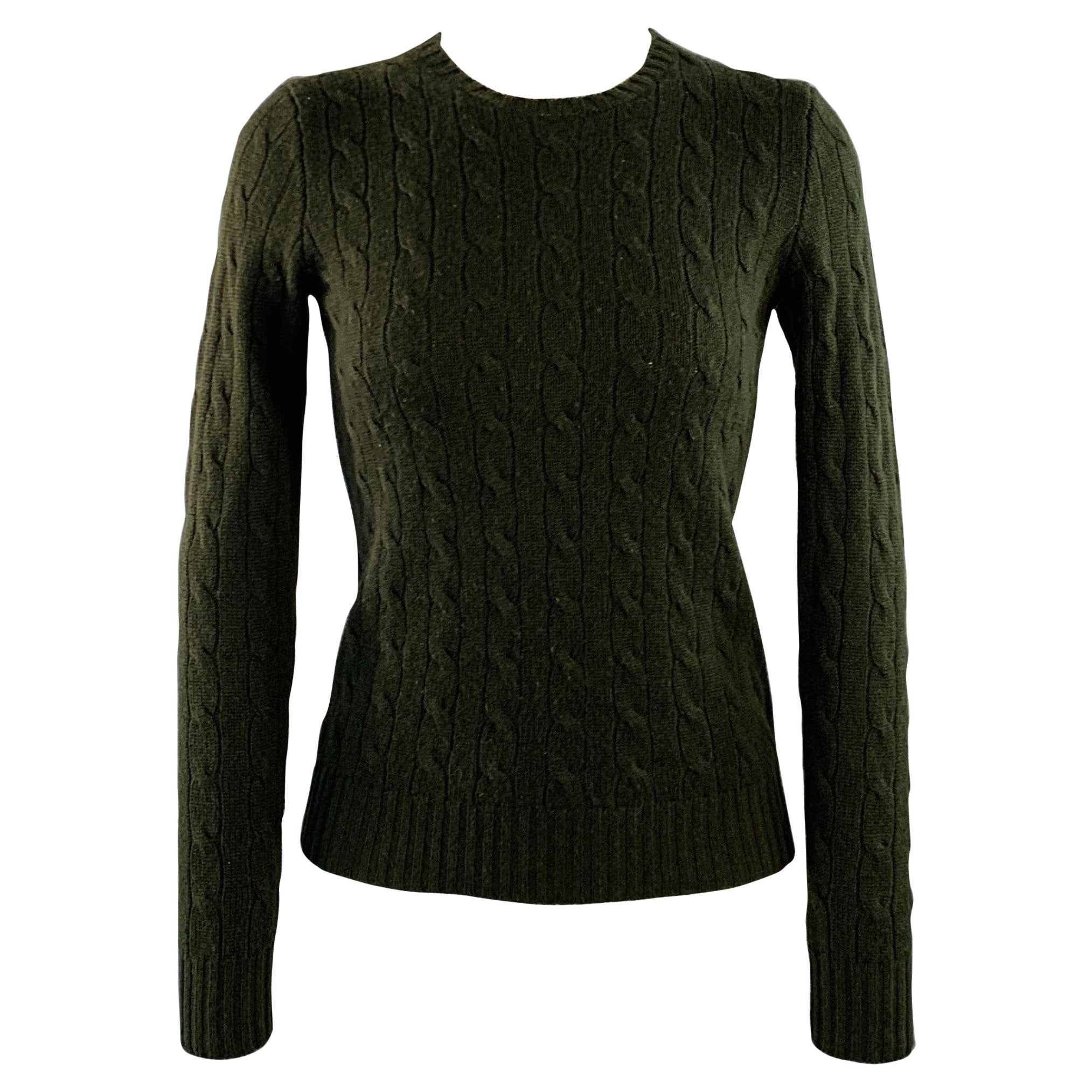 RALPH LAUREN Size S Green Cashmere Cable Crew Neck Sweater