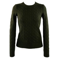 RALPH LAUREN Size S Green Cashmere Cable Crew Neck Sweater