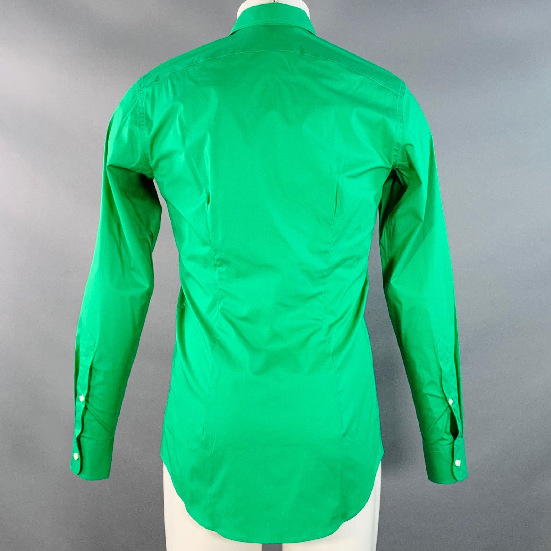 RALPH LAUREN Taille S Chemise à manches longues à épaulettes en coton mélangé vert Excellent état - En vente à San Francisco, CA