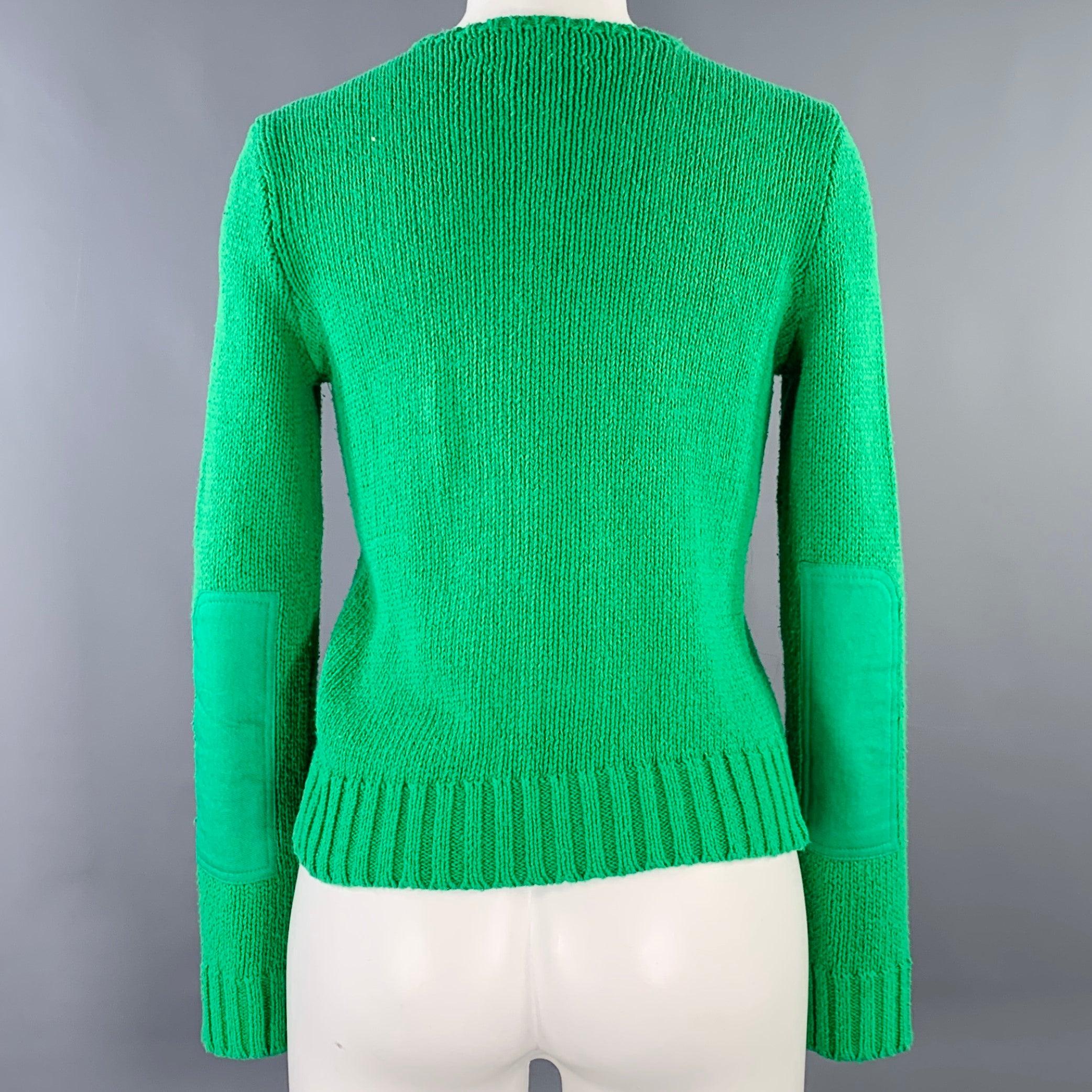 RALPH LAUREN Size S Green Cotton Knit V-Neck Sweater In Excellent Condition In San Francisco, CA