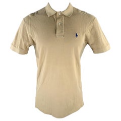 RALPH LAUREN Size S Khaki Brown Logo Cotton Ribbed Polo